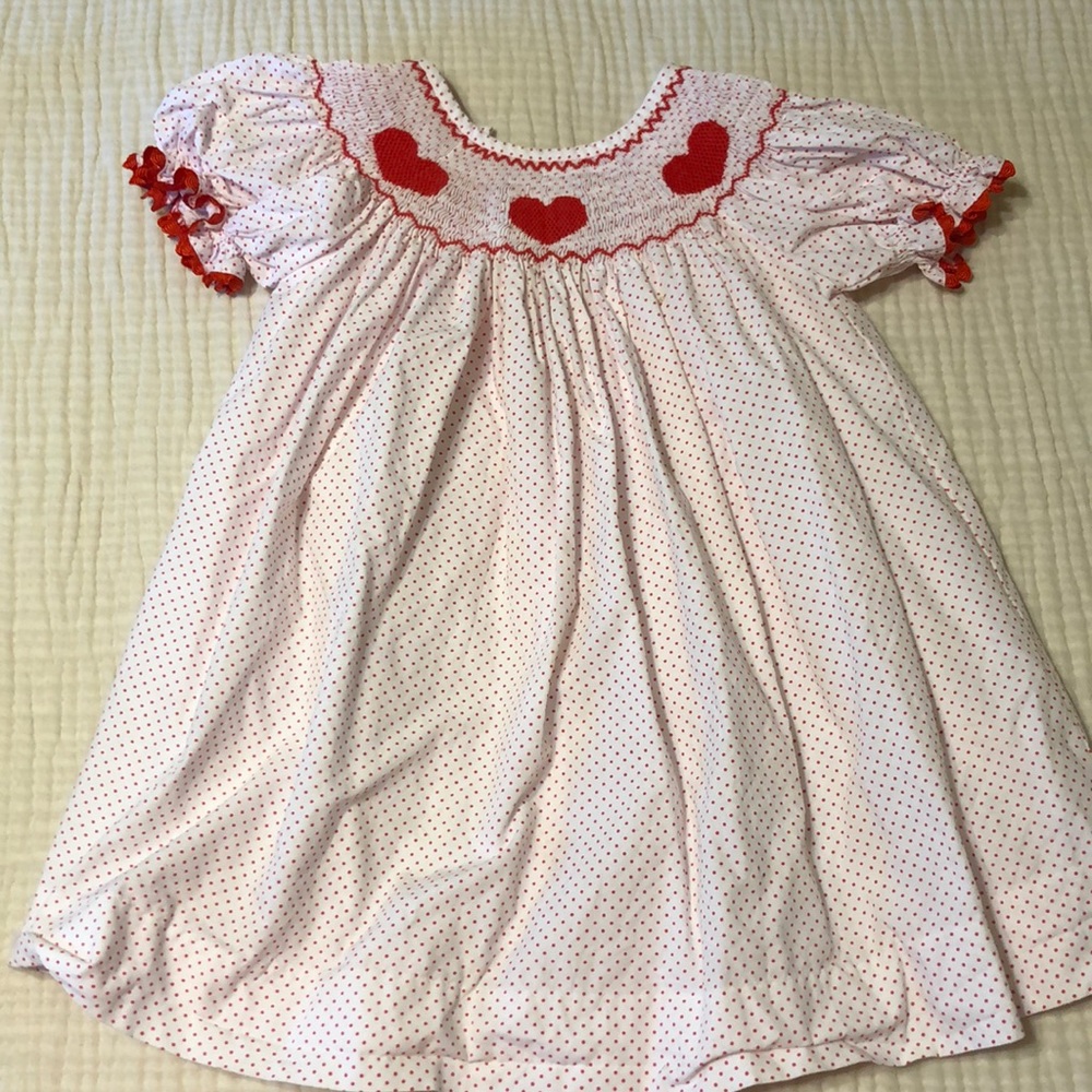 Red polka dot heart dress smocked